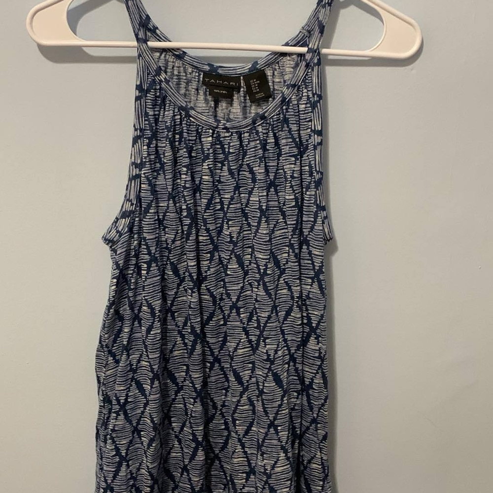 Tahari Blue and White Graphic Relaxed Tank Top
